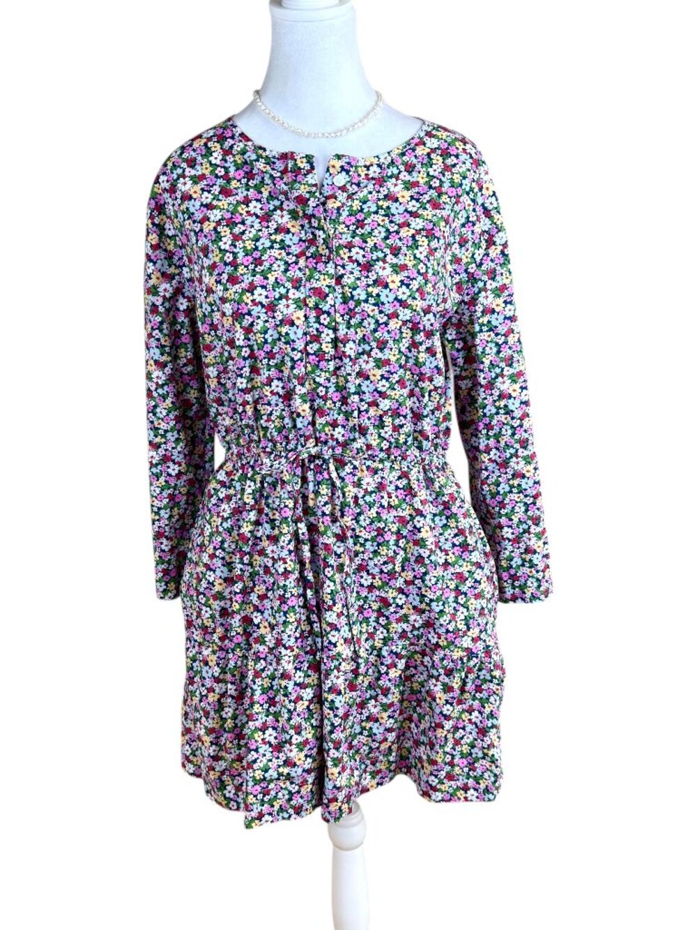 Pomander Place Dress Long Sleeve Cotton Floral Drawstring Waist Tuckernuck (M)